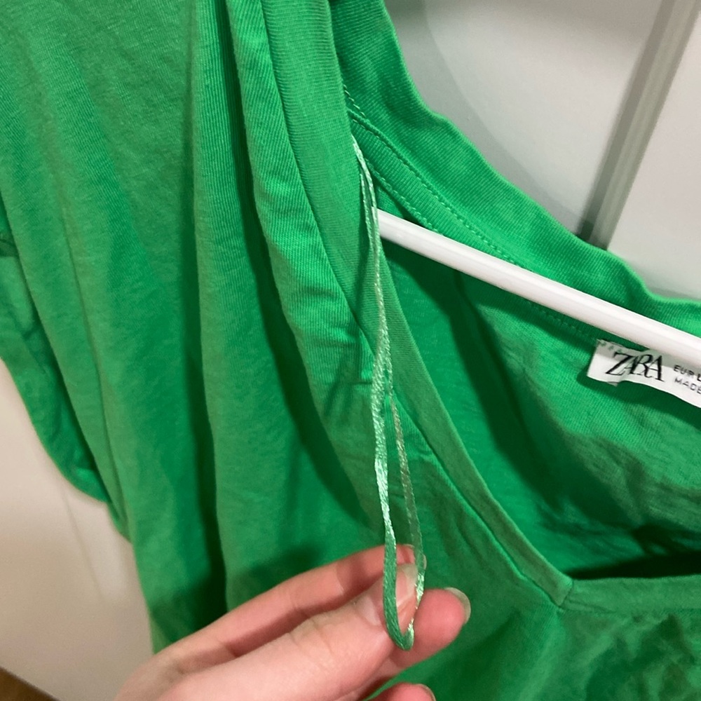 Zara Women’s Green Cropped Cotton V-Neck Short Sleeve Shirt Top - Picture 6 of 8